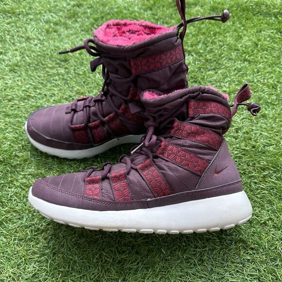 Nike Womens Size 8 US Roshe Run Hi Sneaker Boot Ankle Boots Maroon 615968-601‎ - Picture 2 of 9